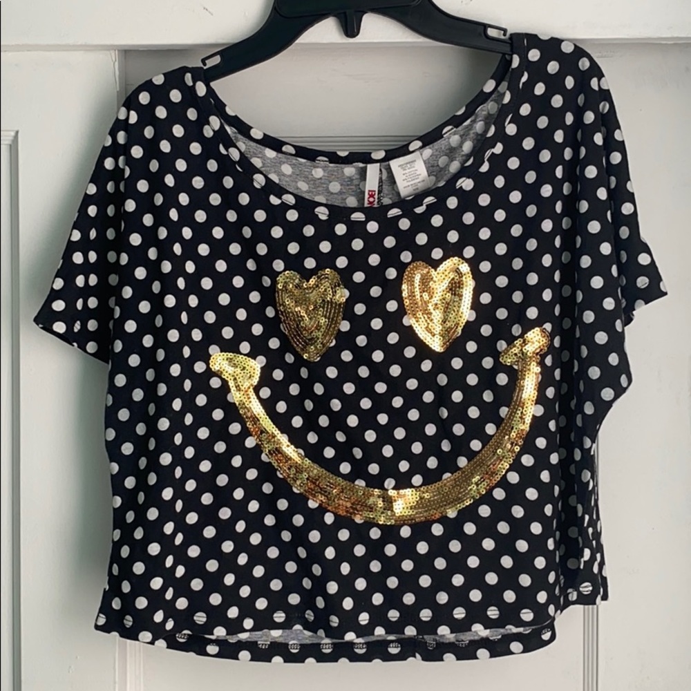Smiley face polka dot crop top